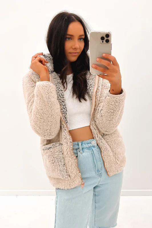 Women's bomber jackets with a holographic finish for a futuristic and eye - catching lookLived In Lounge Phuz Up Jacket Sand Women's bomber jackets with a holographic finish for a futuristic and eye - catching lookLived In Lounge Phuz Up Jacket Sand