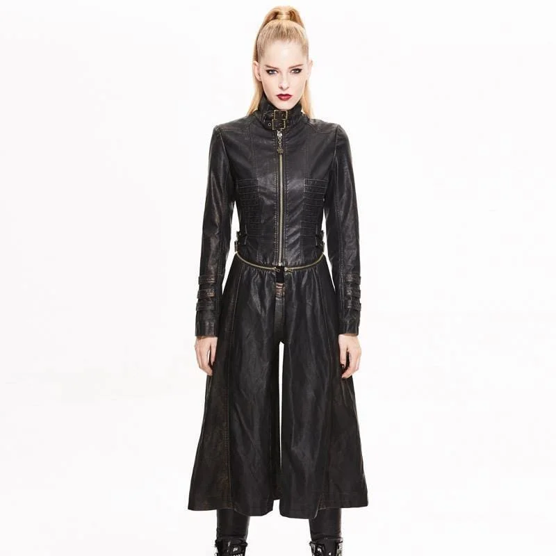Women's faux fur - trimmed denim jackets for a trendy and cozy styleWomen's Long Faux Leather Punk Jacket Women's faux fur - trimmed denim jackets for a trendy and cozy styleWomen's Long Faux Leather Punk Jacket