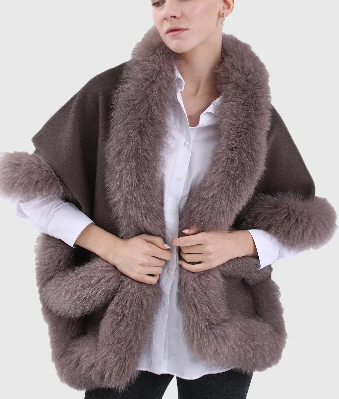 Real Fur Trimmed Leggings​Lorry Women Brown Cashmere Coat With Mink Fur Collar