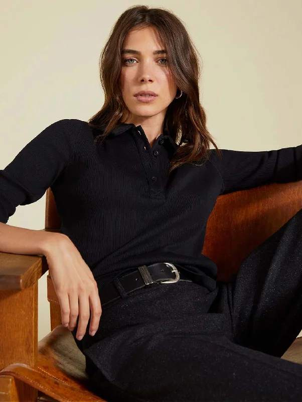 Women jumpsuits with cut - out details on the bodice for a trendy and bold lookLuanne Organic Cotton Collar Top | Caviar Black Women jumpsuits with cut - out details on the bodice for a trendy and bold lookLuanne Organic Cotton Collar Top | Caviar Black