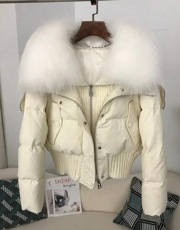 Women's long - length wool blend jackets for a warm and stylish winter lookLuxe Warmth: Short women's duck down jacket with Natural fur - Stylish Winter Comfort