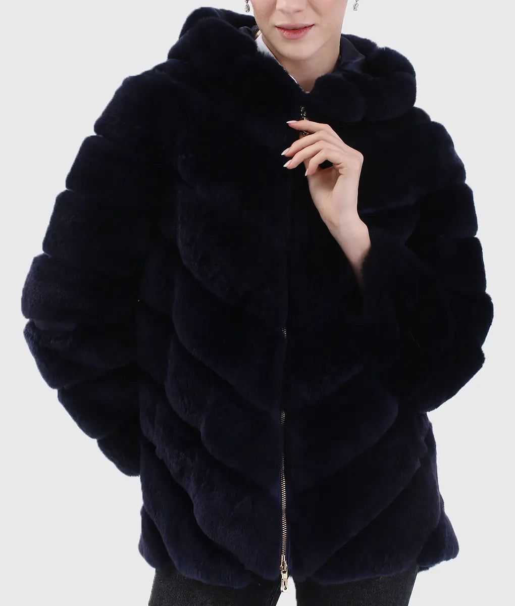 Real Fur Trimmed Sweatshirts​Martins Women Black Chinchilla Hooded Fur Jacket