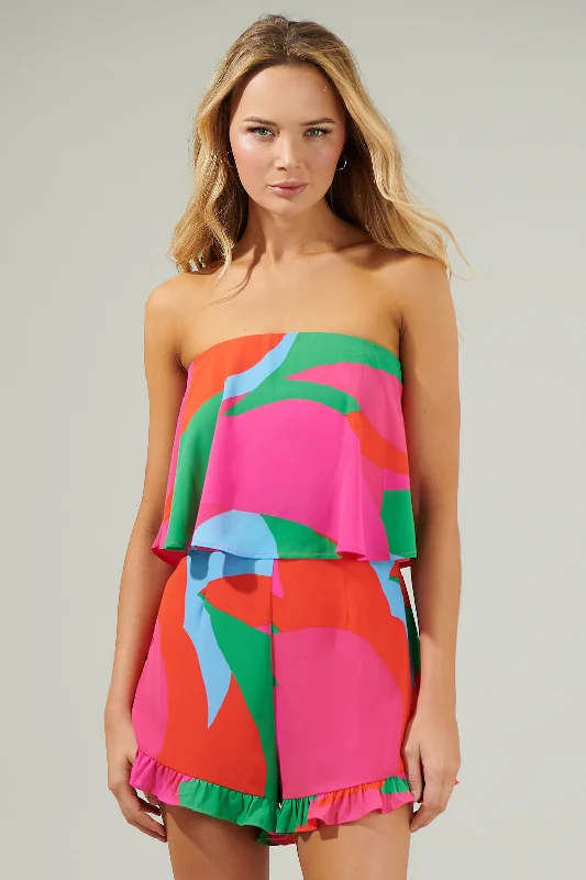 Women jumpsuits with off - the - shoulder tops for a flirty and stylish lookMilton Abstract Strapless Romper Women jumpsuits with off - the - shoulder tops for a flirty and stylish lookMilton Abstract Strapless Romper
