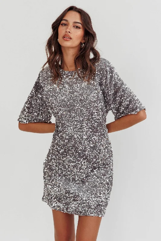 Strapless Women Dress with a Built - in Bra for Comfort and SupportMiramar Backless Sequin Dress Silver Strapless Women Dress with a Built - in Bra for Comfort and SupportMiramar Backless Sequin Dress Silver