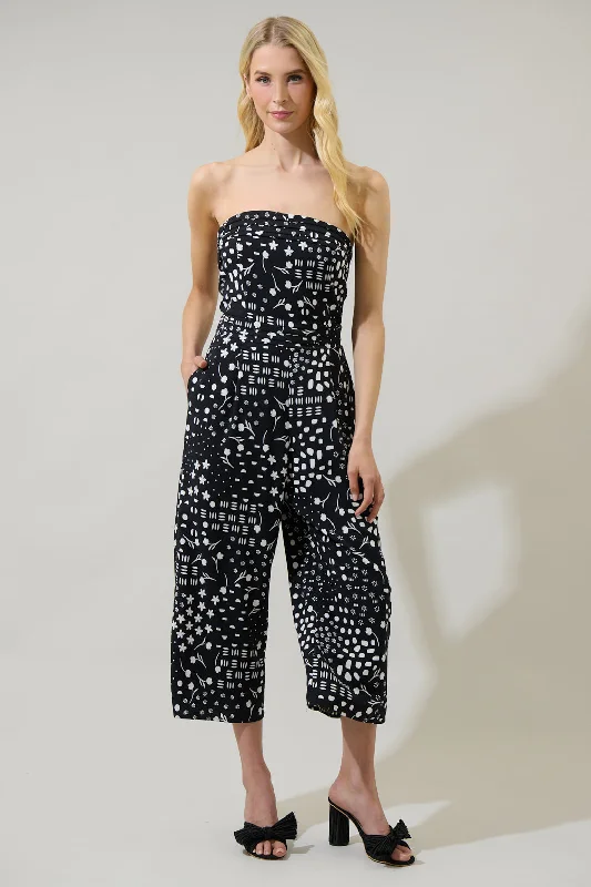 Women jumpsuits with a criss - cross back for a flirty and eye - catching detailMirsa Geometric Free Flow Strapless Pleated Cropped Jumpsuit Women jumpsuits with a criss - cross back for a flirty and eye - catching detailMirsa Geometric Free Flow Strapless Pleated Cropped Jumpsuit