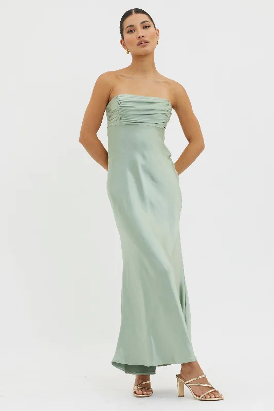 Off - the - Shoulder Women Dress for a Romantic and Feminine LookMoon Song Strapless Laced Back Dress Matcha Off - the - Shoulder Women Dress for a Romantic and Feminine LookMoon Song Strapless Laced Back Dress Matcha