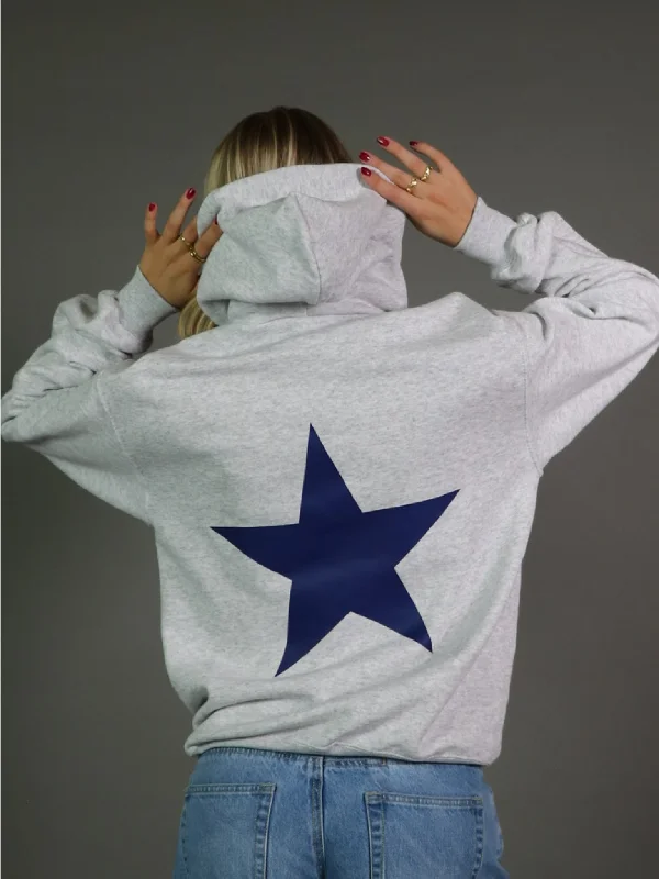 Women's hoodie with a detachable hood for customizable stylingNAVY STAR HOODIE (rygprint) - GRÅ Women's hoodie with a detachable hood for customizable stylingNAVY STAR HOODIE (rygprint) - GRÅ