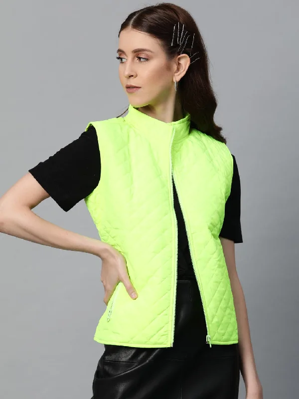 Women's cropped leather jackets with silver zippers for a punk - inspired outfitNeon Green Sleeveless Quilted Puffer Jacket Women's cropped leather jackets with silver zippers for a punk - inspired outfitNeon Green Sleeveless Quilted Puffer Jacket