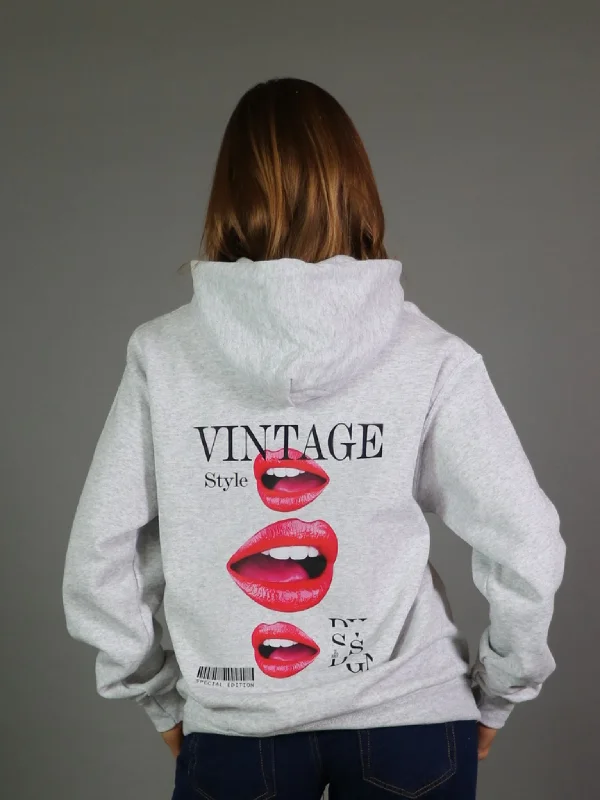 Women's graphic - printed sweatshirt featuring floral patterns for a feminine touchNEWSPAPER LIPS HOODIE (rygprint) - GRÅ Women's graphic - printed sweatshirt featuring floral patterns for a feminine touchNEWSPAPER LIPS HOODIE (rygprint) - GRÅ