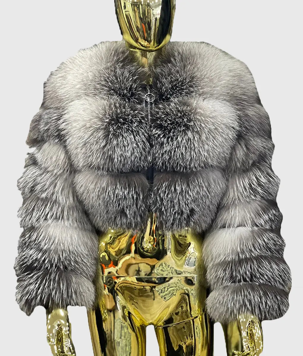 Real Fur Trimmed Hoodies​Olivers Women Grey Fox Fur Jacket
