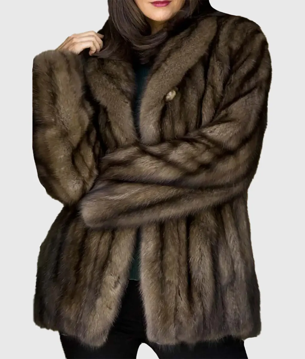 Real Fur Trimmed Belts​Ollie Women Brown Russian Sable Fur Coat