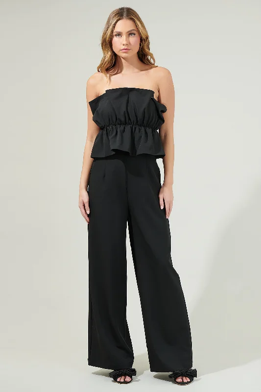 Women jumpsuits with cut - out details on the bodice for a trendy and bold lookOvernight Strapless Ruffle Jumpsuit Women jumpsuits with cut - out details on the bodice for a trendy and bold lookOvernight Strapless Ruffle Jumpsuit