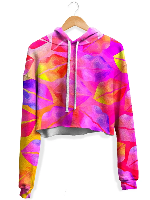 Women's zip - front sweatshirt with contrast stitching for a sporty aestheticPassionate Kisses Fleece Crop Hoodie Women's zip - front sweatshirt with contrast stitching for a sporty aestheticPassionate Kisses Fleece Crop Hoodie