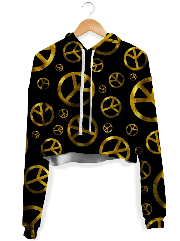 Women's mock - neck sweatshirt made of moisture - wicking material for fitness usePeace Sign Gold Fleece Crop Hoodie Women's mock - neck sweatshirt made of moisture - wicking material for fitness usePeace Sign Gold Fleece Crop Hoodie