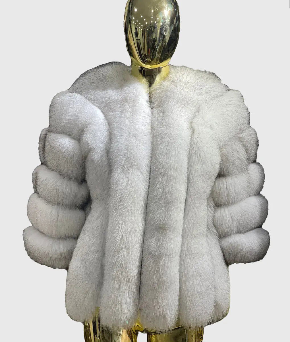 Real Fur Trimmed Headbands​Penelope Women White Fox Fur Jacket