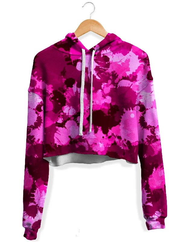 Women's tie - dye hoodie in bright colors for a retro and eye - catching stylePink Berry Paint Splatter Fleece Crop Hoodie Women's tie - dye hoodie in bright colors for a retro and eye - catching stylePink Berry Paint Splatter Fleece Crop Hoodie