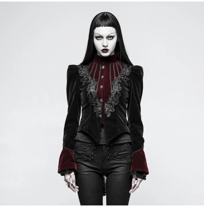 Women's faux fur - trimmed denim jackets for a trendy and cozy styleWomen's Gothic Stand Collar Forked Tail Velvet Jackets Women's faux fur - trimmed denim jackets for a trendy and cozy styleWomen's Gothic Stand Collar Forked Tail Velvet Jackets