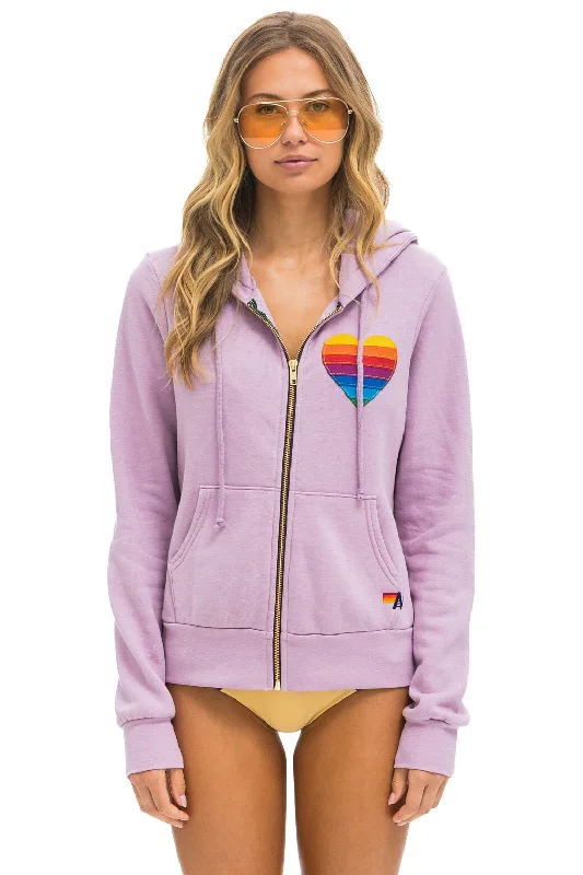 Women's long - sleeve cropped sweatshirt with ribbed cuffs for a snug fitRAINBOW HEART STITCH ZIP HOODIE - MAUVE Women's long - sleeve cropped sweatshirt with ribbed cuffs for a snug fitRAINBOW HEART STITCH ZIP HOODIE - MAUVE