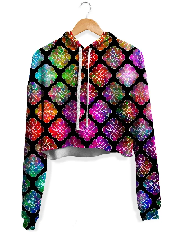 Women's hoodie with a glittery print for a glamorous and sparkly appearanceRings of Color Pattern Fleece Crop Hoodie Women's hoodie with a glittery print for a glamorous and sparkly appearanceRings of Color Pattern Fleece Crop Hoodie