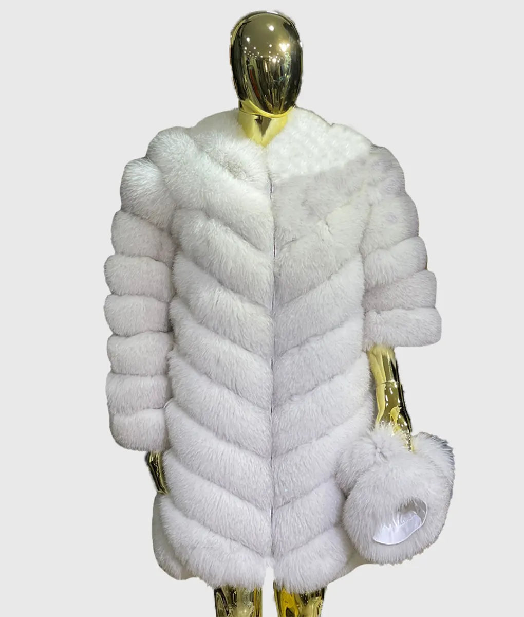 Real Fur Trimmed Midi Dresses​Rogues Women White Shearling Fur Coat Long