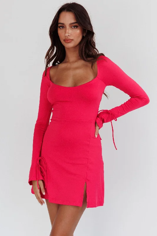 Off - the - Shoulder Women Dress for a Romantic and Feminine LookSafe Keeping Long Sleeve Mini Dress Hot Pink Off - the - Shoulder Women Dress for a Romantic and Feminine LookSafe Keeping Long Sleeve Mini Dress Hot Pink