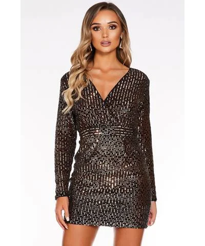 Pleated Women Dress with a Timeless and Elegant TextureSam Faiers Sequin Wrap Front Long Sleeve Bodycon Dress Pleated Women Dress with a Timeless and Elegant TextureSam Faiers Sequin Wrap Front Long Sleeve Bodycon Dress