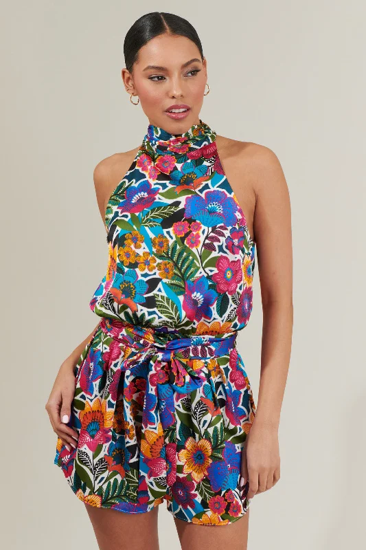 Women jumpsuits with asymmetric hems on the pants for a fashion - forward and dynamic lookSanta Elena Jenee Halter Tie Neck Romper Women jumpsuits with asymmetric hems on the pants for a fashion - forward and dynamic lookSanta Elena Jenee Halter Tie Neck Romper