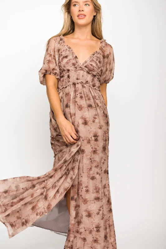 Lace - Embellished Women Dress for an Elegant and Sophisticated AppearanceScottie Watercolor Maxi Dress in Taupe Floral Lace - Embellished Women Dress for an Elegant and Sophisticated AppearanceScottie Watercolor Maxi Dress in Taupe Floral
