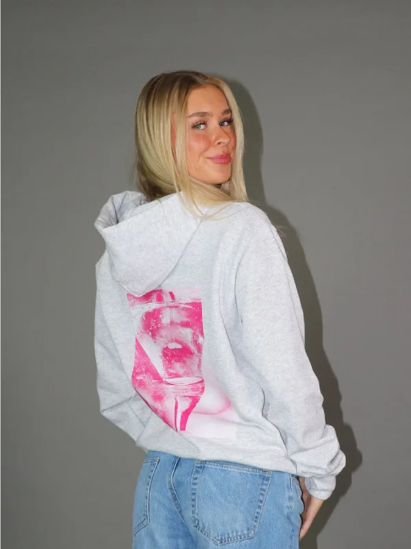 Women's zip - front sweatshirt with contrast stitching for a sporty aestheticSEE-THROUGH HOODIE (rygprint) - GRÅ Women's zip - front sweatshirt with contrast stitching for a sporty aestheticSEE-THROUGH HOODIE (rygprint) - GRÅ