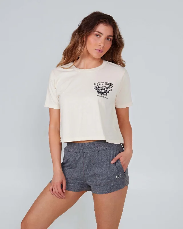 Women's long - line cardigan jackets in a soft knit for a cozy and elegant lookShaka Crop S/S Tee - Bone
