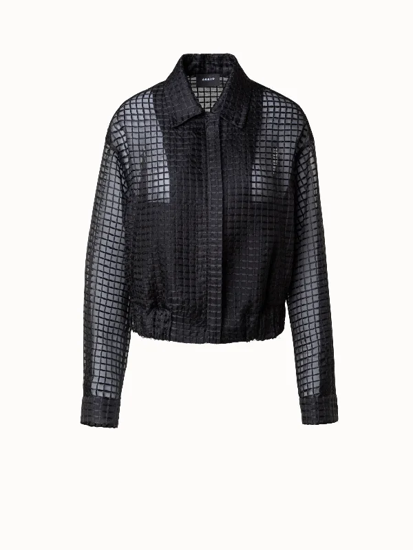 Women's pea coats in a plus - size fit for a flattering and warm winter coatSheer Silk Blouson with Window Plaid Embroidery Women's pea coats in a plus - size fit for a flattering and warm winter coatSheer Silk Blouson with Window Plaid Embroidery