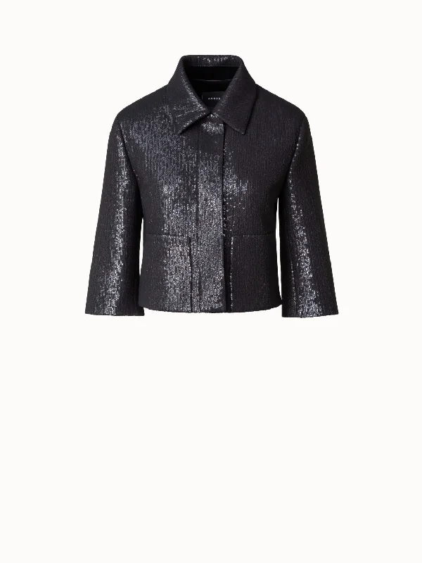 Women's double - breasted tweed jackets in classic colors for a sophisticated office lookShort Boxy Silk Sequin Jacket Women's double - breasted tweed jackets in classic colors for a sophisticated office lookShort Boxy Silk Sequin Jacket
