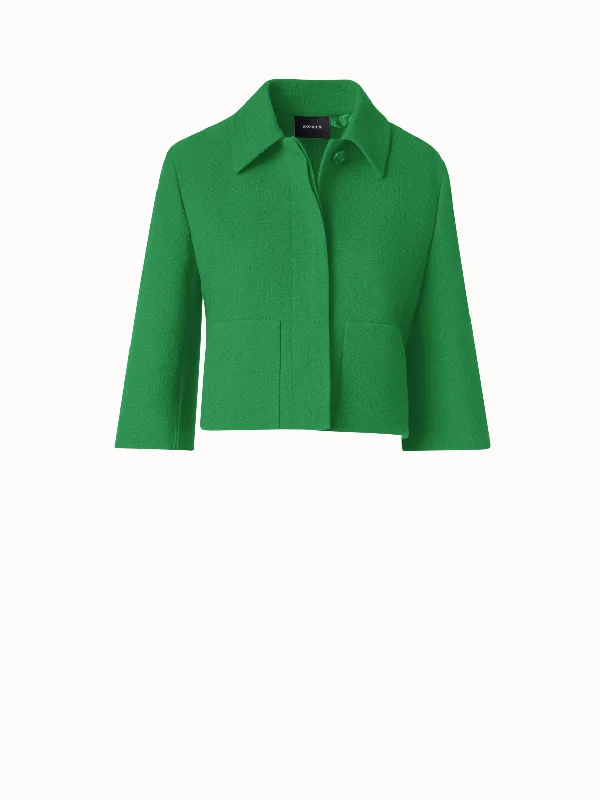 Women's double - breasted tweed jackets in classic colors for a sophisticated office lookShort Boxy Wool Crêpe Jacket Women's double - breasted tweed jackets in classic colors for a sophisticated office lookShort Boxy Wool Crêpe Jacket