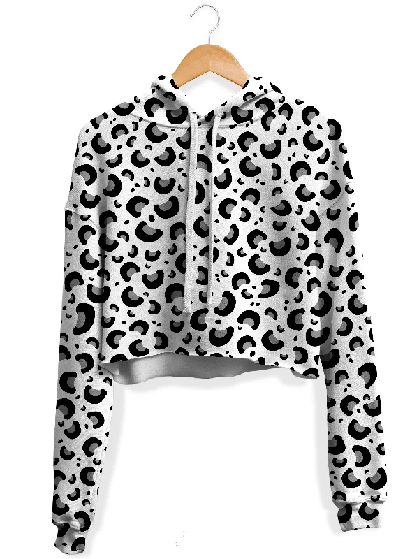 Women's tie - dye hoodie in bright colors for a retro and eye - catching styleSnow Leopard Print Fleece Crop Hoodie Women's tie - dye hoodie in bright colors for a retro and eye - catching styleSnow Leopard Print Fleece Crop Hoodie