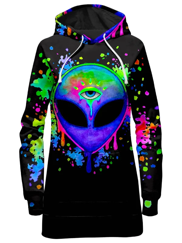 Women's quarter - zip sweatshirt made of organic cotton for eco - conscious fashionSplatter Alien Hoodie Dress Women's quarter - zip sweatshirt made of organic cotton for eco - conscious fashionSplatter Alien Hoodie Dress