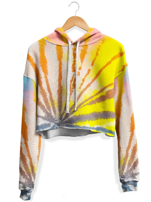 Women's pullover hoodie with a side slit for a modern and relaxed fitSunrise Tie Dye Fleece Crop Hoodie Women's pullover hoodie with a side slit for a modern and relaxed fitSunrise Tie Dye Fleece Crop Hoodie