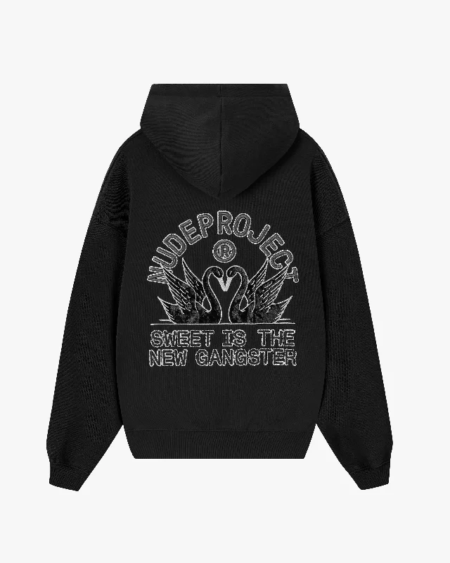 Women's hoodie with a detachable hood for customizable stylingSWANS HOOD BLACK