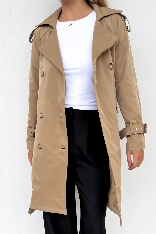Women's denim jackets with distressed details for a casual and edgy lookTahlee Trench Tan Women's denim jackets with distressed details for a casual and edgy lookTahlee Trench Tan