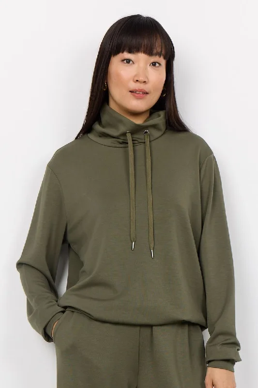 Women's cropped sweatshirt with a lace - trimmed hem for a romantic lookTini Sweatshirt | Olive | Sweatshirt fra State Bird Women's cropped sweatshirt with a lace - trimmed hem for a romantic lookTini Sweatshirt | Olive | Sweatshirt fra State Bird