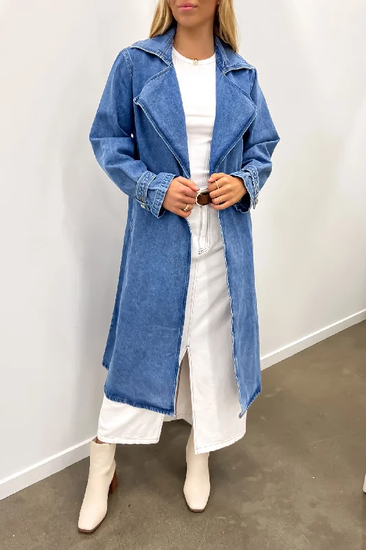 Women's shearling - lined suede jackets for ultimate warmth and luxuryTori Denim Trench Mid Blue Women's shearling - lined suede jackets for ultimate warmth and luxuryTori Denim Trench Mid Blue