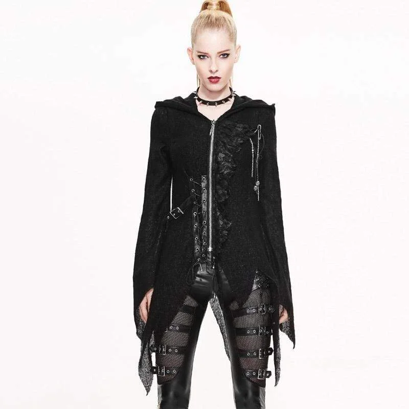 Women's quilted puffer jackets in a cropped silhouette for a modern twistWomen's Vintage Punk Hooded Top With Leather details Women's quilted puffer jackets in a cropped silhouette for a modern twistWomen's Vintage Punk Hooded Top With Leather details