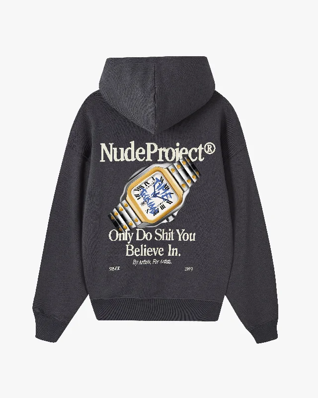Women's hoodie with a kangaroo pocket and a pom - pom drawstring for added charmTIME HOOD ASH Women's hoodie with a kangaroo pocket and a pom - pom drawstring for added charmTIME HOOD ASH