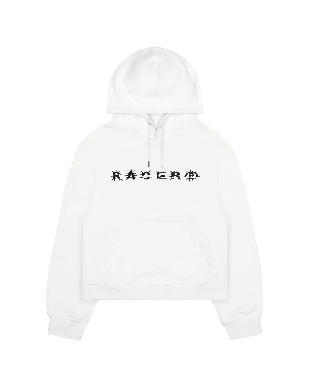 Women's hoodie with a kangaroo pocket and a pom - pom drawstring for added charmWhite Spike Hoodie Women's hoodie with a kangaroo pocket and a pom - pom drawstring for added charmWhite Spike Hoodie
