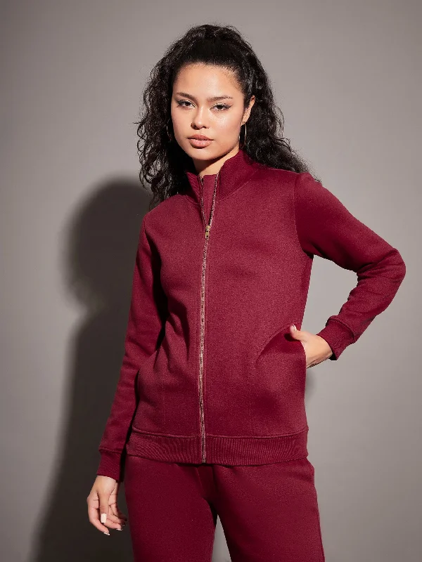 Women's quilted puffer jackets in a cropped silhouette for a modern twistWomen Maroon Fleece Zipper Jacket Women's quilted puffer jackets in a cropped silhouette for a modern twistWomen Maroon Fleece Zipper Jacket