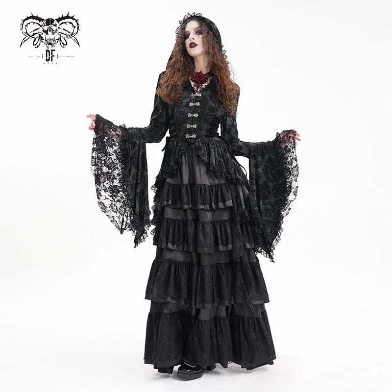 Women's military - style jackets with epaulets for a tough and fashionable appearanceWomen's Gothic Lace Batwing Sleeved Jacket with Hood Women's military - style jackets with epaulets for a tough and fashionable appearanceWomen's Gothic Lace Batwing Sleeved Jacket with Hood