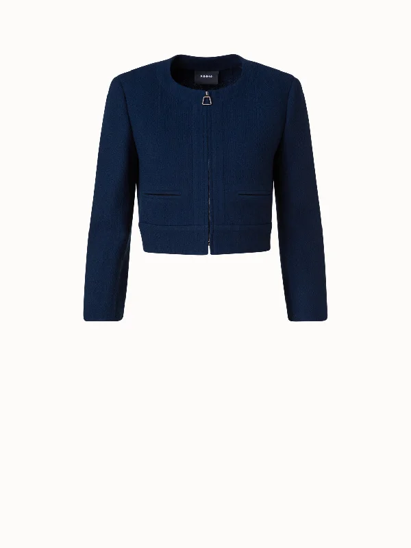 Women's bomber jackets with a holographic finish for a futuristic and eye - catching lookWool Crêpe Double-Face Short Jacket Women's bomber jackets with a holographic finish for a futuristic and eye - catching lookWool Crêpe Double-Face Short Jacket