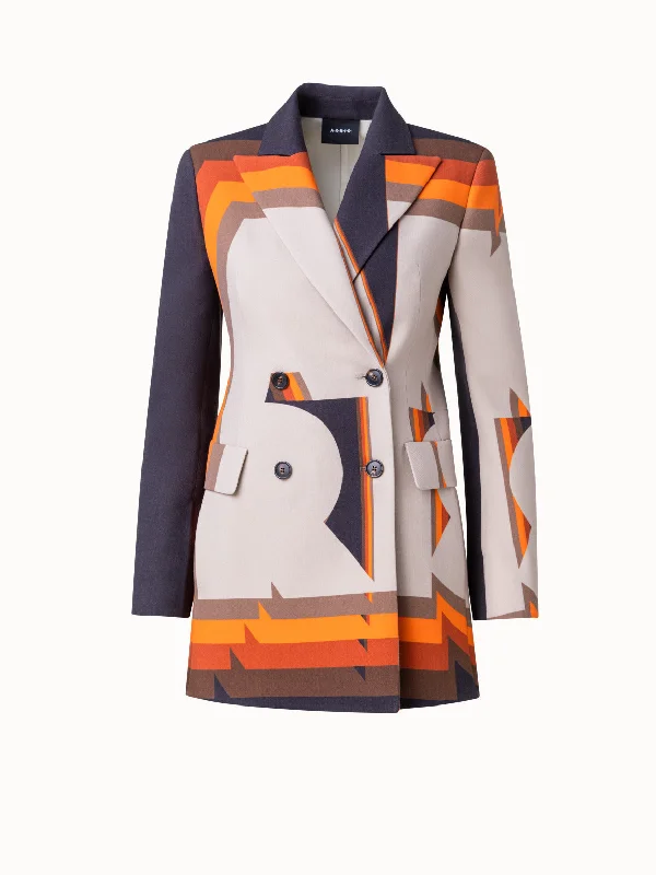 Women's trench coats with a removable belt for customizable stylingWool Double-Face Jacket with Superimposed Letters Print Women's trench coats with a removable belt for customizable stylingWool Double-Face Jacket with Superimposed Letters Print