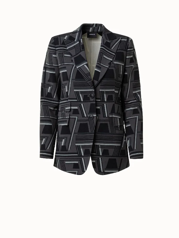 Women's cropped satin jackets in pastel shades for a glamorous evening outWool Stretch Crêpe Jacket with Zig Zag Trapezoid Print Women's cropped satin jackets in pastel shades for a glamorous evening outWool Stretch Crêpe Jacket with Zig Zag Trapezoid Print