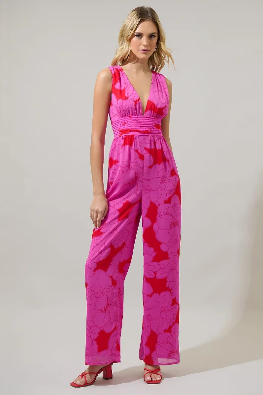 Linen women jumpsuits for a breathable and relaxed summer lookZalea Floral Tilda Plunging Neckline Jumpsuit Linen women jumpsuits for a breathable and relaxed summer lookZalea Floral Tilda Plunging Neckline Jumpsuit