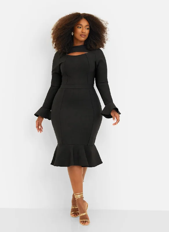 Midi dresses with polka dot prints for a playful summer outfitAmie Bandage Bell Sleeve Midi Bodycon Dress - Black Midi dresses with polka dot prints for a playful summer outfitAmie Bandage Bell Sleeve Midi Bodycon Dress - Black